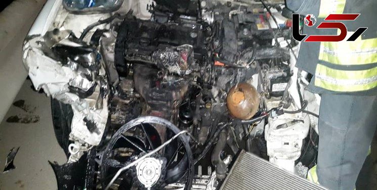 نجات 2 زن و 3 مرد قبل از انفجار پژو 206 در جاده اهواز + عکس