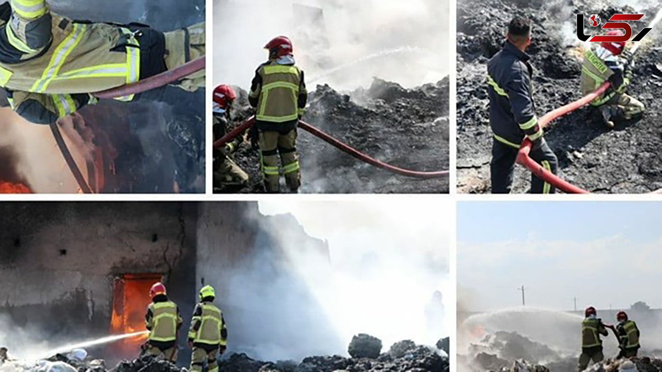 آتش سوزی انبار ضایعات پلاستیک در جادهٔ بوئین‌زهرا + عکس